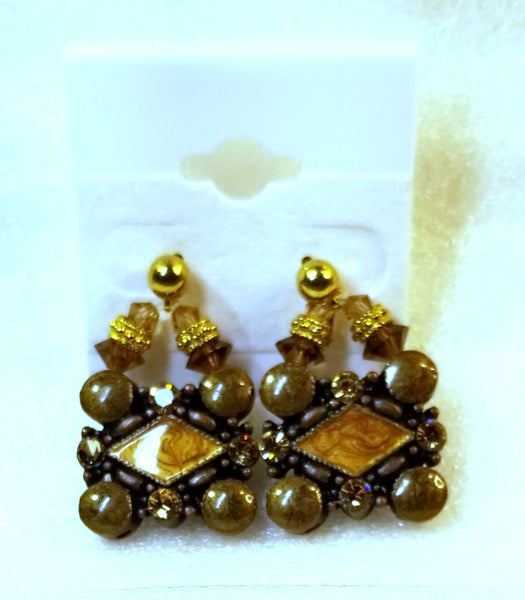 BROWNShine! Designer Brown Glass Bead, Lt Brown Swarovski Crystal Earrings