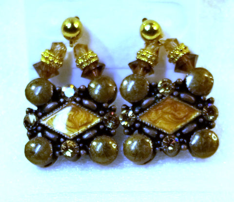 BROWNShine! Designer Brown Glass Bead, Lt Brown Swarovski Crystal Earrings