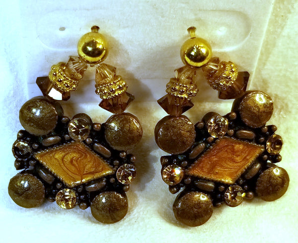 BROWNShine! Designer Brown Glass Bead, Lt Brown Swarovski Crystal Earrings