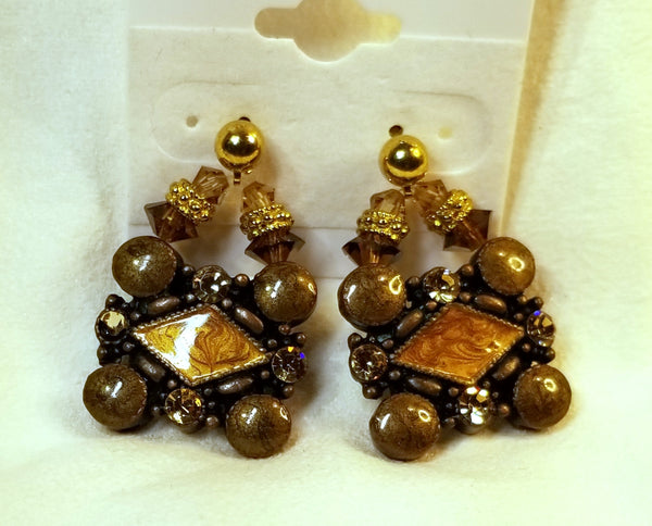 BROWNShine! Designer Brown Glass Bead, Lt Brown Swarovski Crystal Earrings