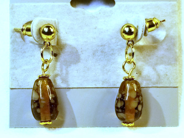 BROWN Spotted Gems! Brown Japanese Glass Beads on 14K Gold Earrings