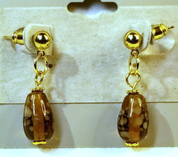 BROWN Spotted Gems! Brown Japanese Glass Beads on 14K Gold Earrings