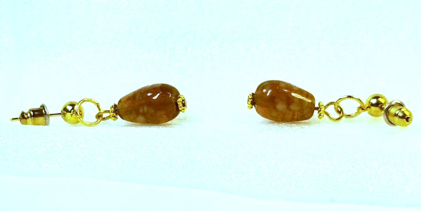 BROWN Spotted Gems! Brown Japanese Glass Beads on 14K Gold Earrings