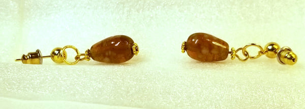 BROWN Spotted Gems! Brown Japanese Glass Beads on 14K Gold Earrings