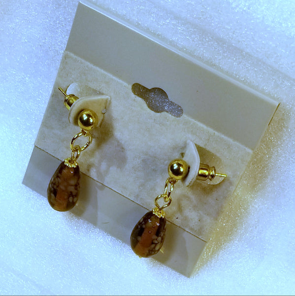 BROWN Spotted Gems! Brown Japanese Glass Beads on 14K Gold Earrings