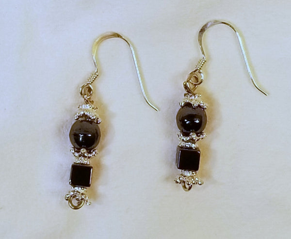 DARK Charcoal! Sterling Silver, Grey Bead Earrings