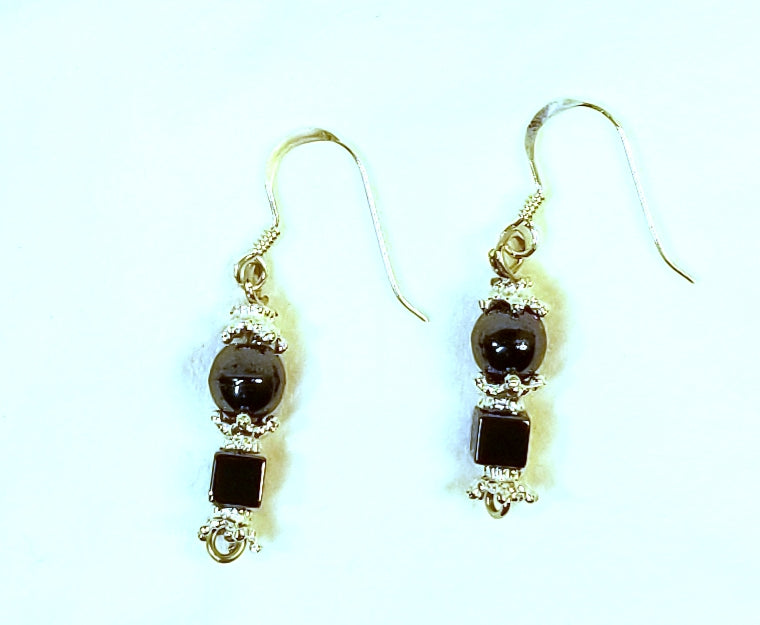 DARK Charcoal! Sterling Silver, Grey Bead Earrings