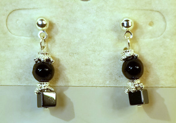 DARK Charcoal-X2! Sterling Silver, Black and Grey Bead Earrings