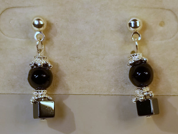 DARK Charcoal-X2! Sterling Silver, Black and Grey Bead Earrings