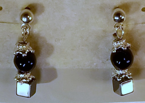 DARK Charcoal-X2! Sterling Silver, Black and Grey Bead Earrings