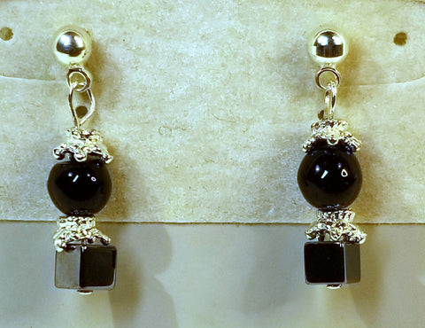 DARK Charcoal-X2! Sterling Silver, Black and Grey Bead Earrings