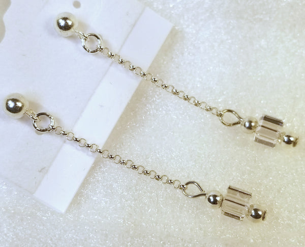 Clear Cube Long Drop! Silver Earrings