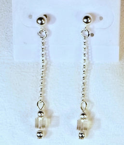 Clear Cube Long Drop! Silver Earrings