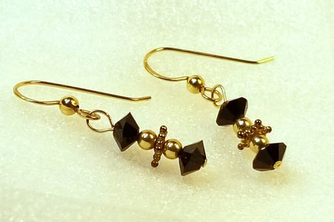 Black n Gold! Swarovski Crystals, 14K Golds Earrings