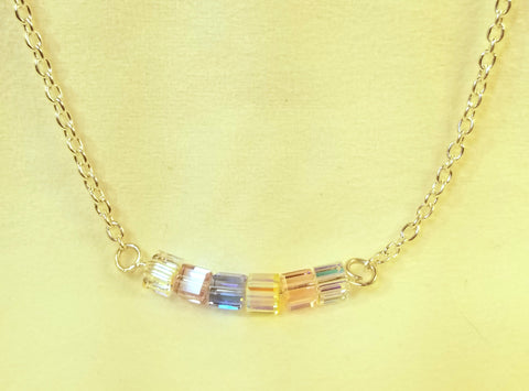 Color Blocking! Sterling with Multi-Colored S.A. Crystal Necklace 18"