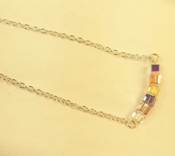 Color Blocking! Sterling with Multi-Colored S.A. Crystal Necklace 18"