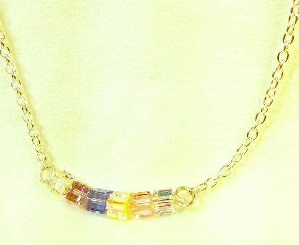 Color Blocking! Sterling with Multi-Colored S.A. Crystal Necklace 18"