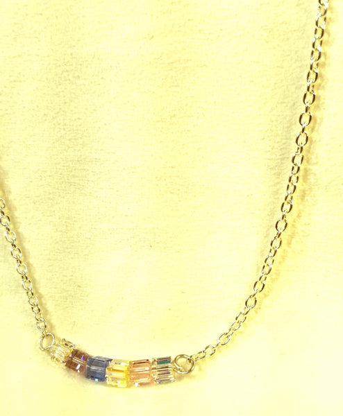 Color Blocking! Sterling with Multi-Colored S.A. Crystal Necklace 18"