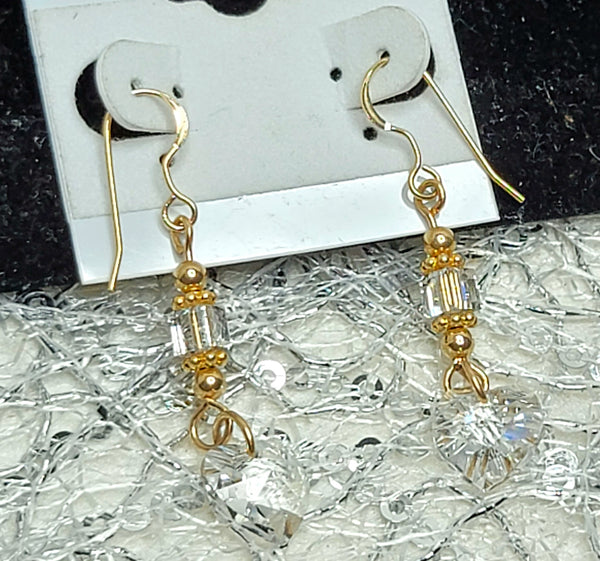 CLEAR-Hearts! 14 Karat Gold with Clear Crystal Earrings