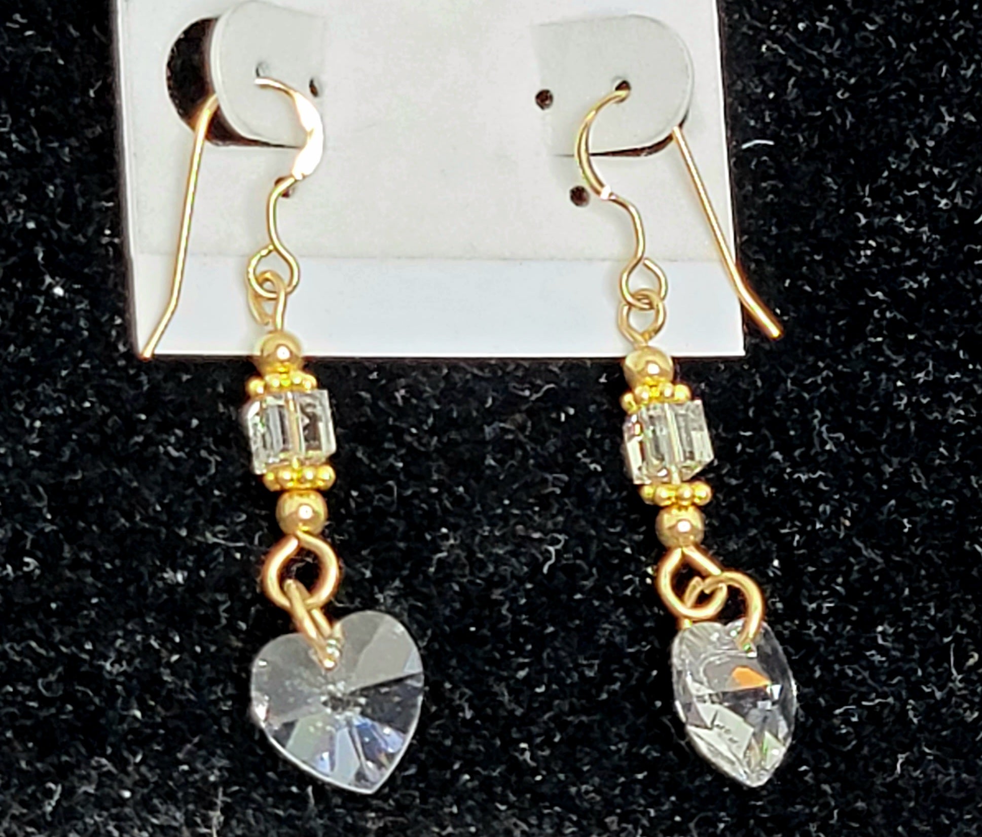 CLEAR-Hearts! 14 Karat Gold with Clear Crystal Earrings