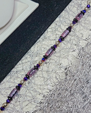 PURPLE Promise! J.Glass Beads Silver Bracelet 8" Std