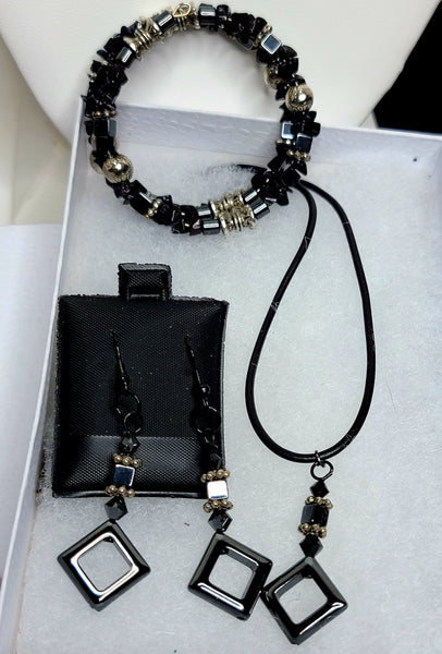 Charcoal Cool Set1! Grey & Silver Necklace Set 18"