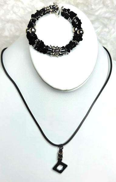 Charcoal Cool Set1! Grey & Silver Necklace Set 18"