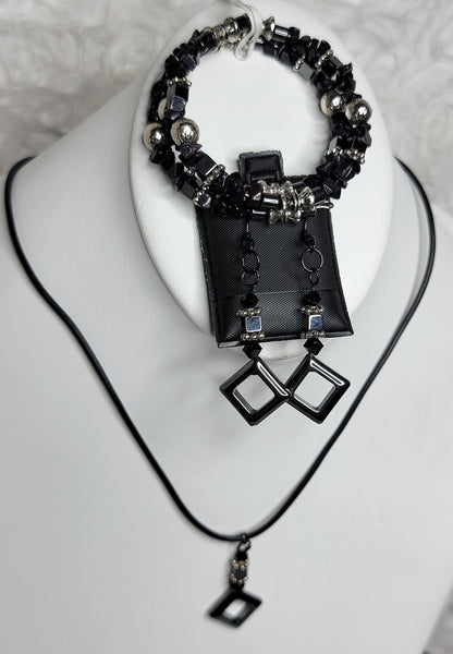 Charcoal Cool Set1! Grey & Silver Necklace Set 18"