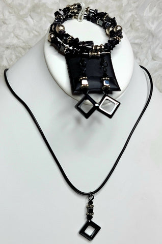 Charcoal Cool Set1! Grey & Silver Necklace Set 18"