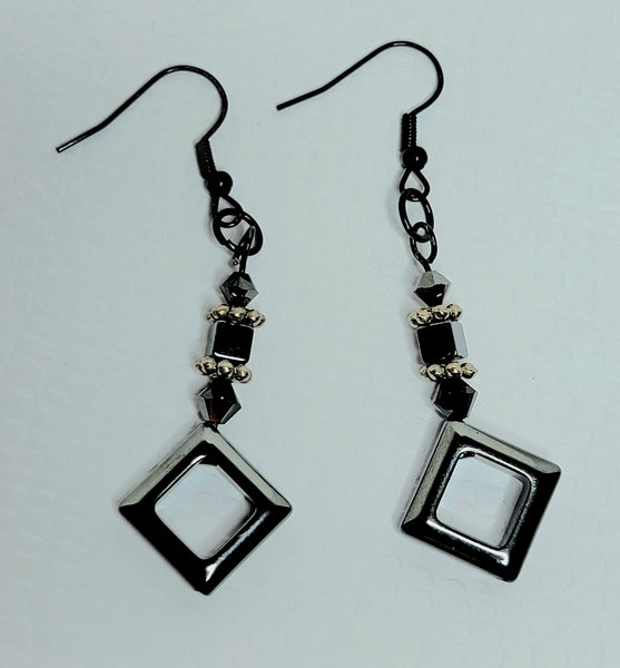 Charcoal Twice! Diamond Out Grey & Silver Earrings