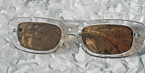 CLEAR Brown Eyed Beauty! UNISEX! Clear Acrylic Frame Sunglasses