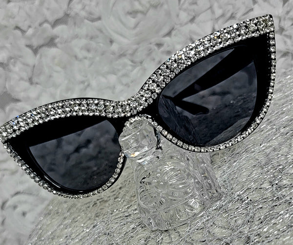 BrightN BLACK! Cat Eye Style w/Rhinestone Frame Glasses