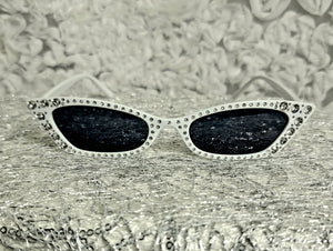 CatDiva Shimmer WHITE! Slender Rhinestone Cat Eye Sunglasses