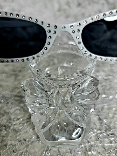 CatDiva Shimmer WHITE! Slender Rhinestone Cat Eye Sunglasses