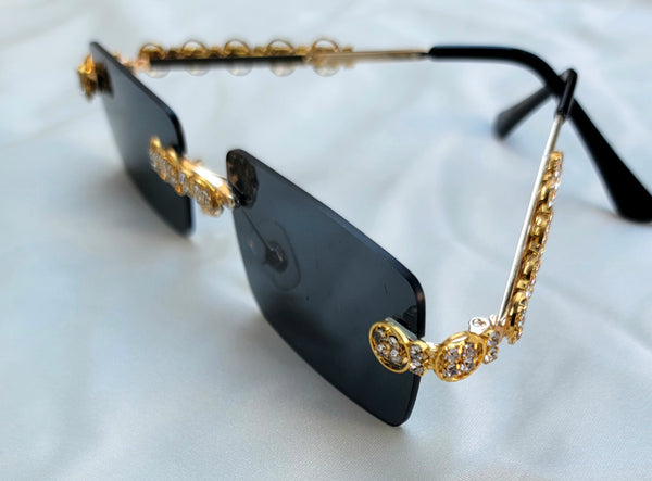 Crystal Desires! Shiny Stones Decorative Black Sunglasses