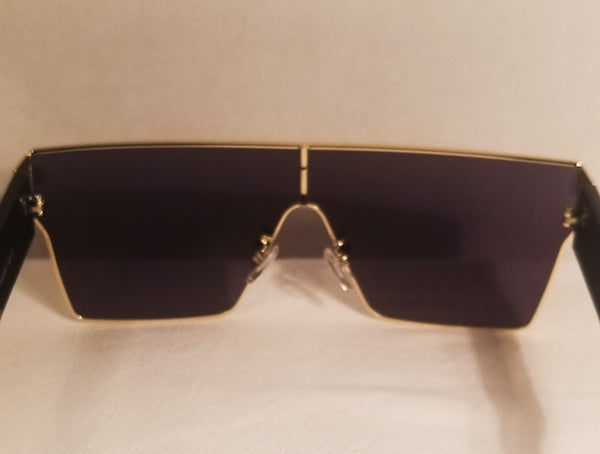 BLACK Queen! Gold/Black Flat Top Shield Sunglasses