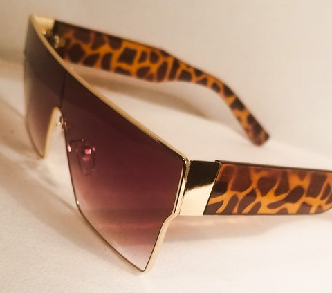 BROWN Blazin' Cheetah! Gold/Brown Flat Top Shield Sunglasses