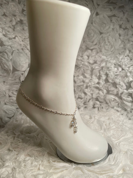 Clear and Simple! Silver w/Clear S.A. Crystal Anklet 10-1/2" and under