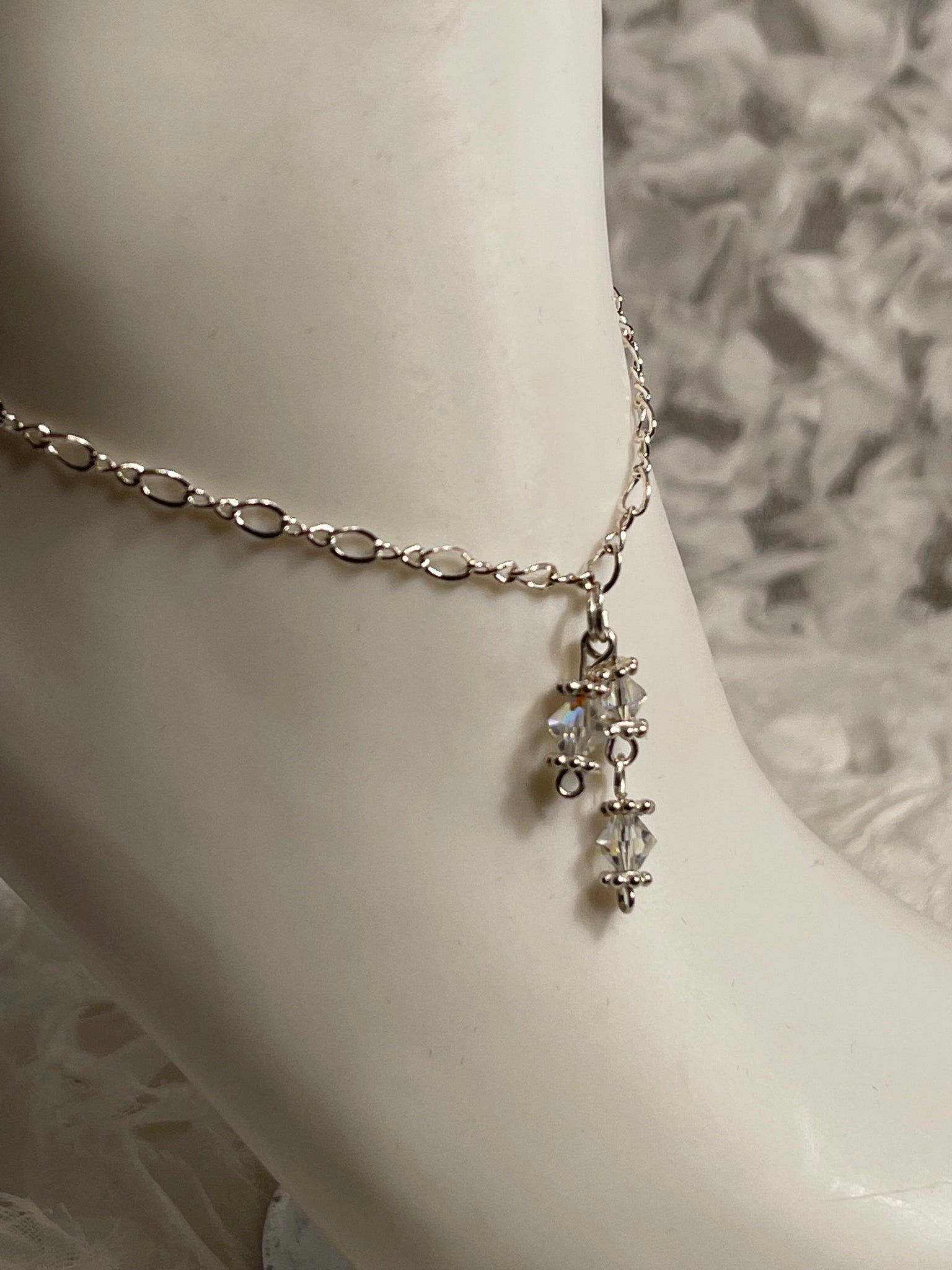 Clear and Simple! Silver w/Clear S.A. Crystal Anklet 10-1/2" and under