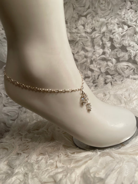 Clear and Simple! Silver w/Clear S.A. Crystal Anklet 10-1/2" and under