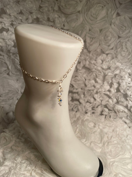 Clear and Simple! Silver w/Clear S.A. Crystal Anklet 10-1/2" and under