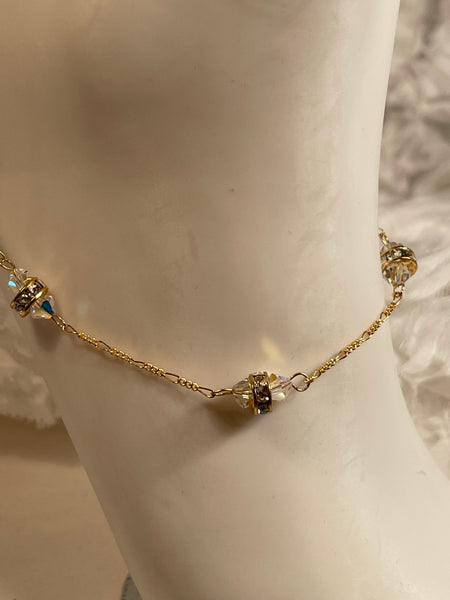 Big Thunder! 14 KT Gold with Clear S.A. Crystal Wheel Anklet 11"