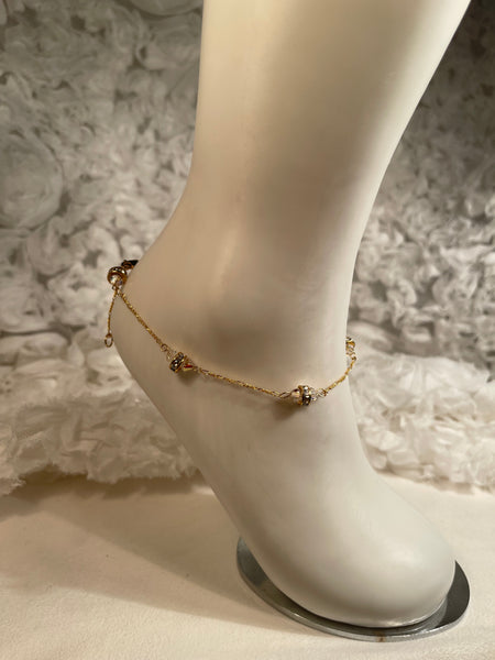 Big Thunder! 14 KT Gold with Clear S.A. Crystal Wheel Anklet 11"