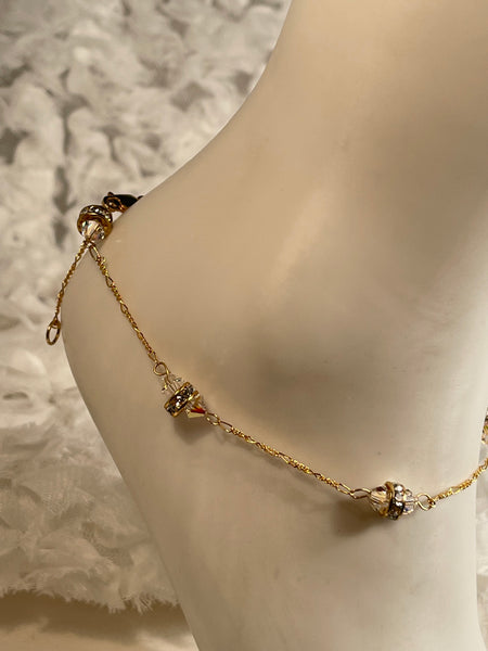 Big Thunder! 14 KT Gold with Clear S.A. Crystal Wheel Anklet 11"