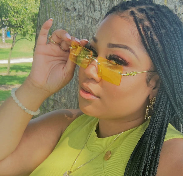 YELLOW Pineapple Faygo! UNISEX! Gold Frame Square Rimless Sunglasses