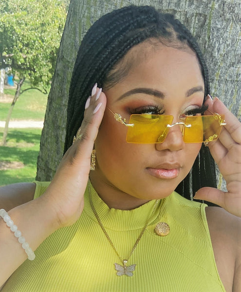 YELLOW Pineapple Faygo! UNISEX! Gold Frame Square Rimless Sunglasses